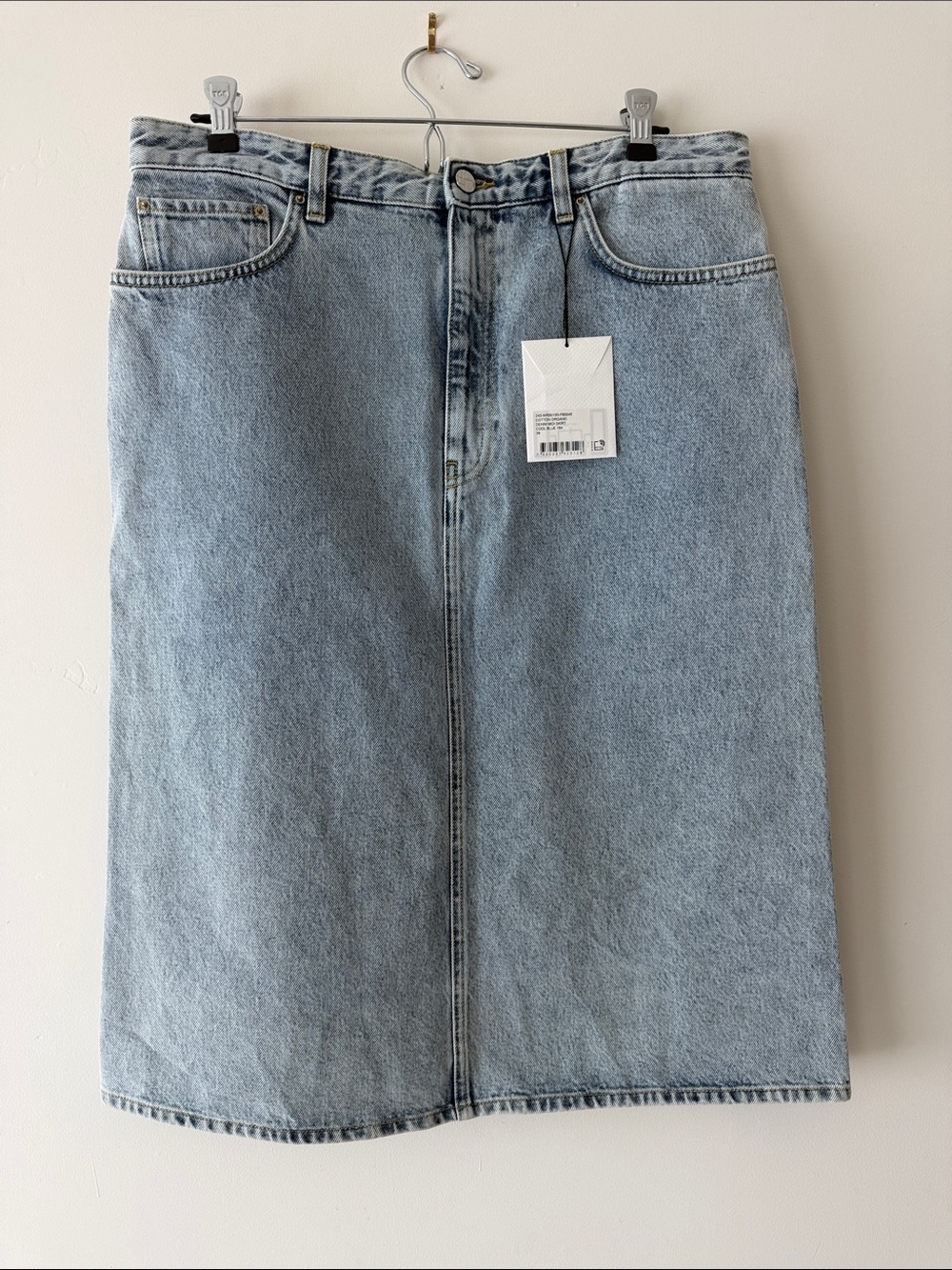 Toteme cotton organic denim midi skirt in cool blue, size 38, nwt